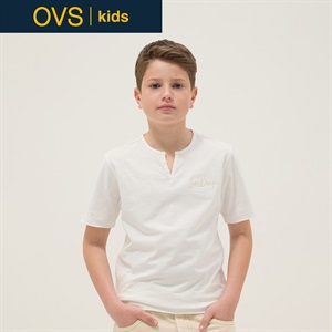 OVS KIDS(オヴィエッセ キッズ)  ホワイト ピュアコットン レギュラーフィット セラフィーノカラー ポロシャツ 男の子 キッズ(ミルキーホワイト-146cm)