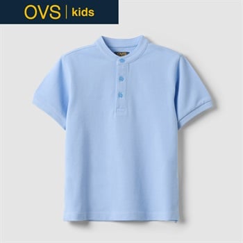 OVS KIDS(オヴィエッセ キッズ)  ブルー ピュアコットン レギュラーフィット 半袖ポロシャツ 男の子 キッズ(ライトブルー-104cm)
