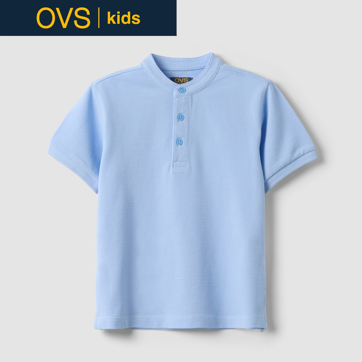 OVS KIDS(オヴィエッセ キッズ)  ブルー ピュアコットン レギュラーフィット 半袖ポロシャツ 男の子 キッズ(ライトブルー-128cm)
