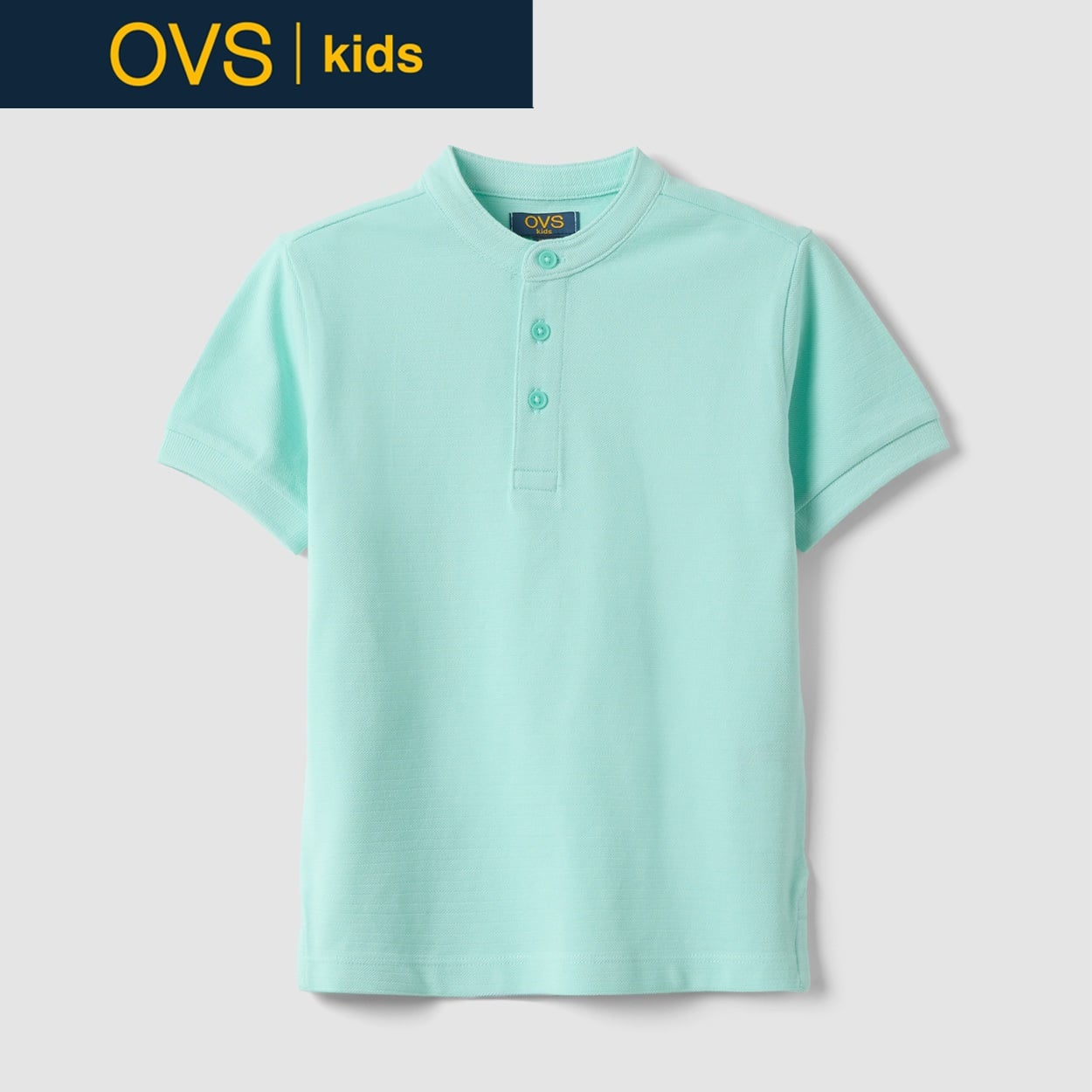 OVS KIDS(オヴィエッセ キッズ)  グリーン ピュアコットン レギュラーフィット 半袖ポロシャツ 男の子 キッズ(アクアグリーン-122cm)