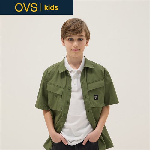 OVS KIDS(オヴィエッセ キッズ)  グリーン ピュアコットン オーバーサイズフィット シャツ 男の子 キッズ
