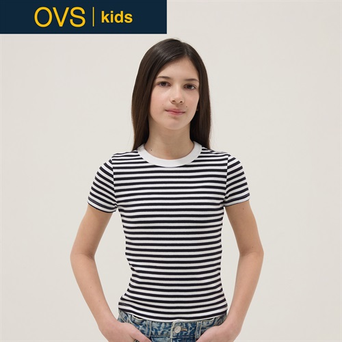 OVS KIDS(オヴィエッセ キッズ)  マルチカラー ボーダー柄 ストレッチコットン スリムフィット Tシャツ 女の子 キッズ