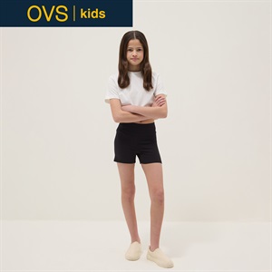 OVS KIDS(オヴィエッセ キッズ)  ホワイト×ブラック ピュアコットン Tシャツ＆ショートパンツ セット 女の子 キッズ(ホワイト×ブラック（マルチカラー）-146cm)