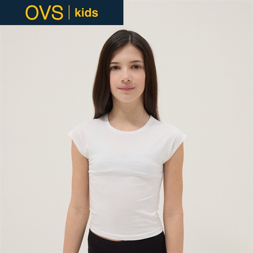 OVS KIDS(オヴィエッセ キッズ)  ホワイト ストレッチコットン スリムフィット Tシャツ 女の子 キッズ