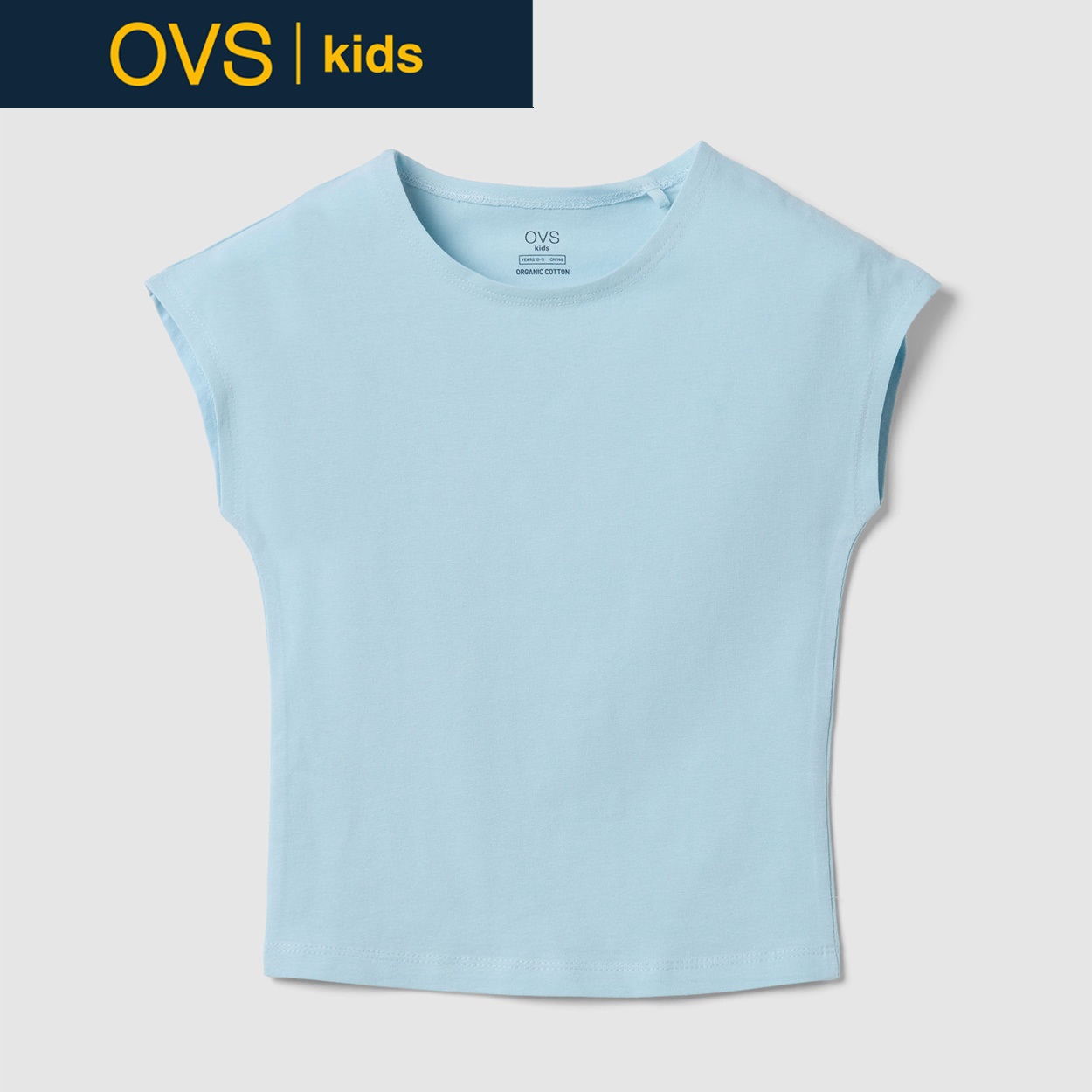 OVS KIDS(オヴィエッセ キッズ)  ブルー ストレッチコットン スリムフィット Tシャツ 女の子 キッズ(ライトブルー-164cm)