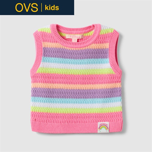 OVS KIDS(オヴィエッセ キッズ)  ピンク×パープル マルチボーダー コットン混 レギュラーフィット タンクトップ 女の子 キッズ