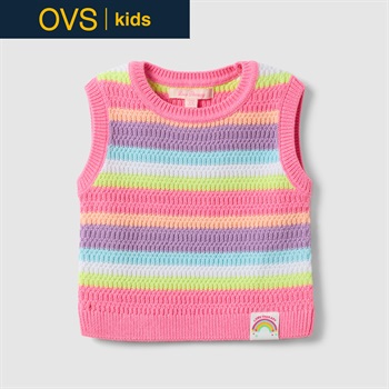 OVS KIDS(オヴィエッセ キッズ)  ピンク×パープル マルチボーダー コットン混 レギュラーフィット タンクトップ 女の子 キッズ(ピンク×パープル（マルチカラー）-110cm)
