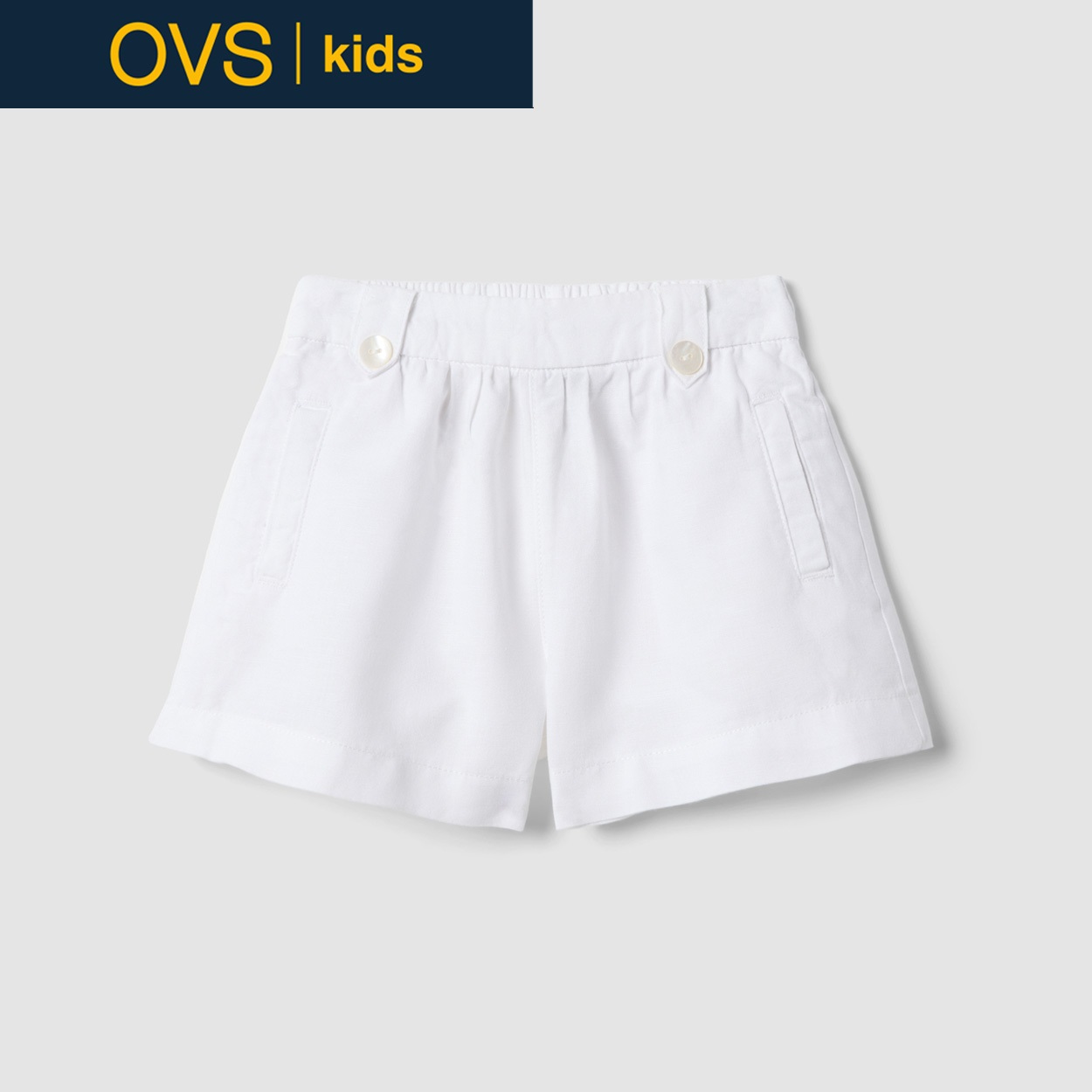 OVS KIDS(オヴィエッセ キッズ)  ホワイト コットン・リネン混 レギュラーフィット ショートパンツ 女の子 キッズ(オプティカルホワイト-140cm)
