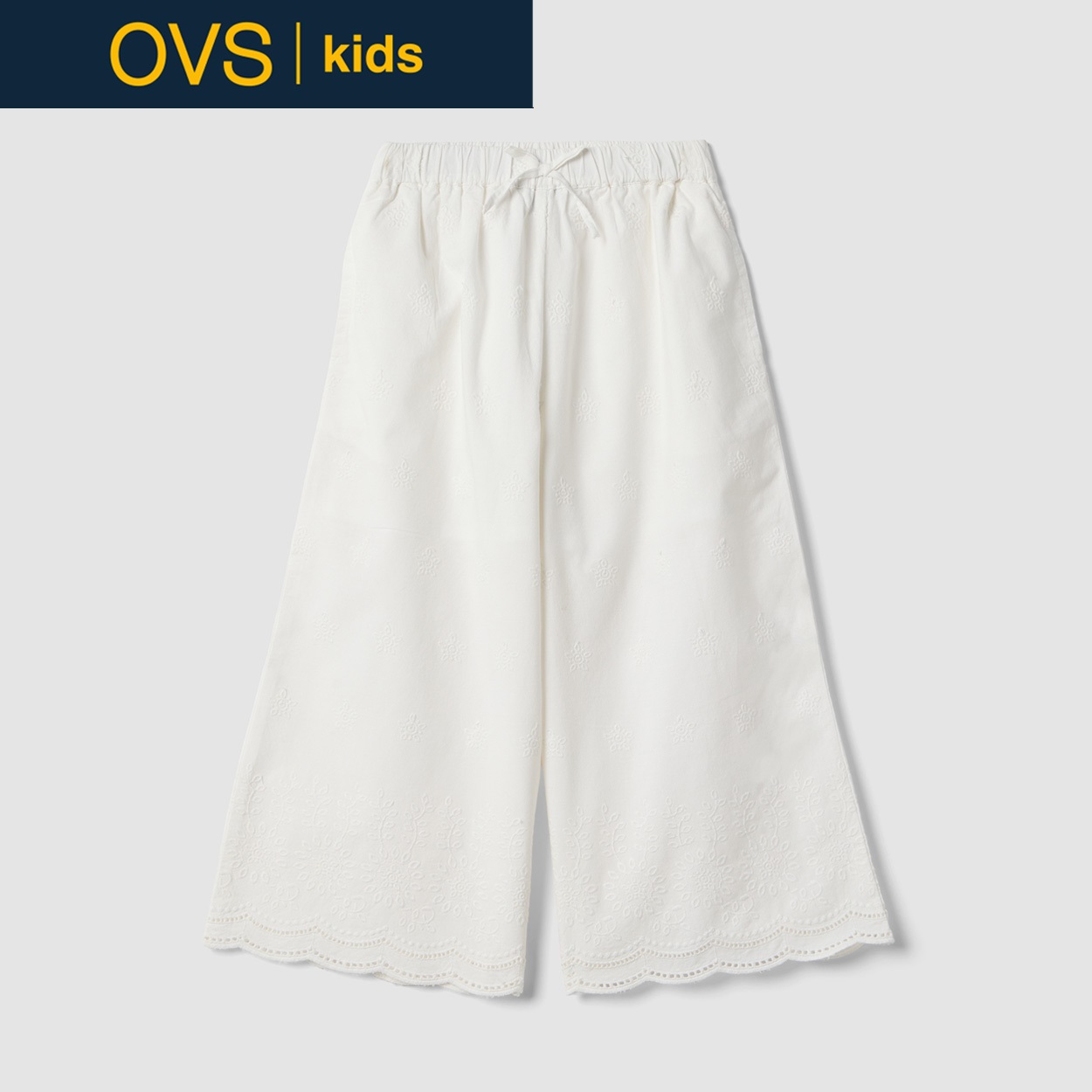 OVS KIDS(オヴィエッセ キッズ)  ホワイト ピュアコットン 刺繍入り キュロットパンツ 女の子 キッズ(ソフトホワイト-122cm)