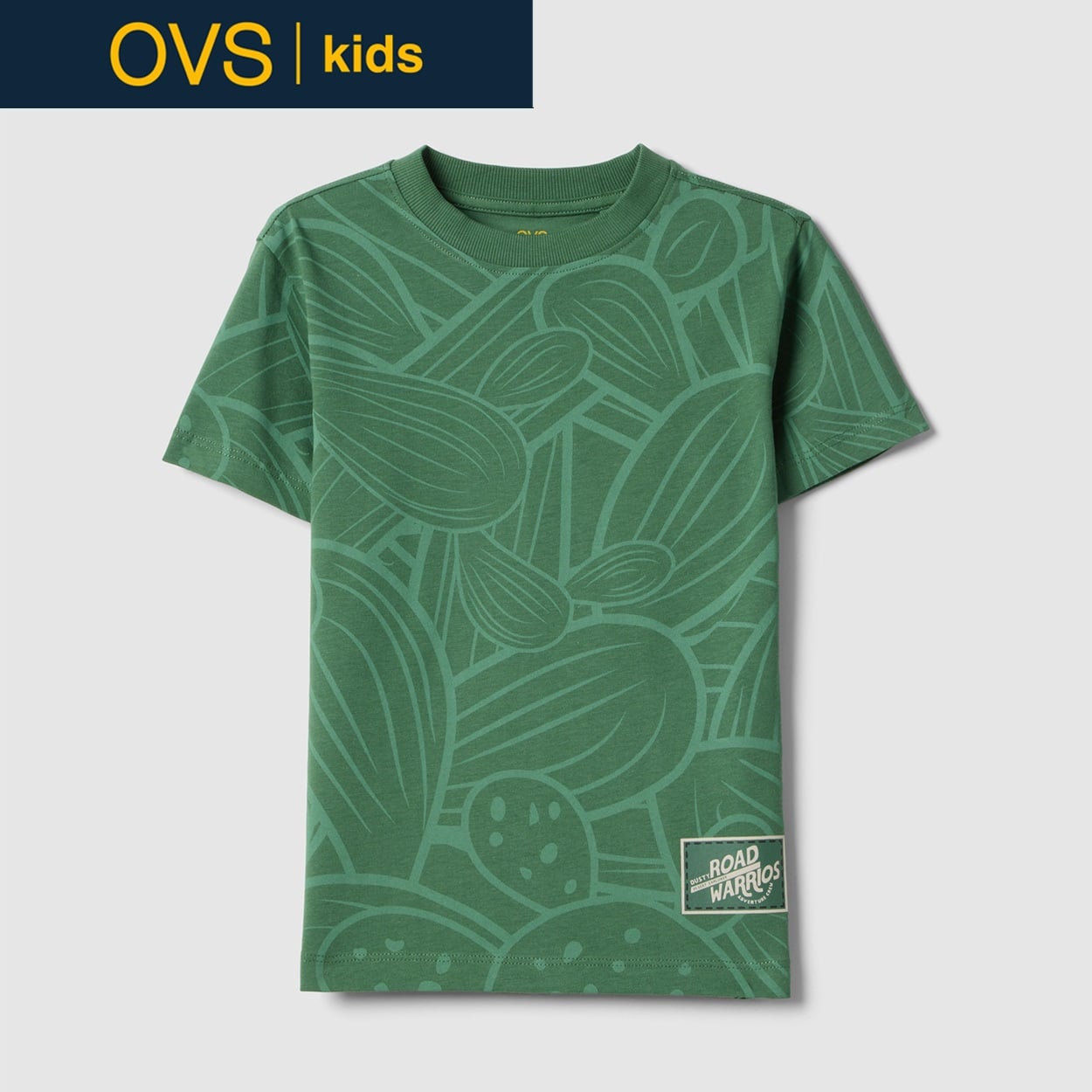 OVS KIDS(オヴィエッセ キッズ)  グリーン ピュアコットン レギュラーフィット Tシャツ（プリント） 男の子 キッズ(グリーン-134cm)