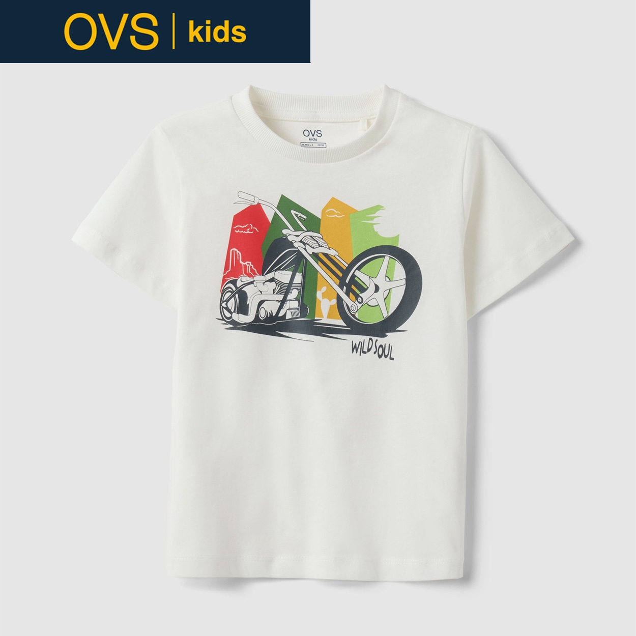 OVS KIDS(オヴィエッセ キッズ)  ホワイト ピュアコットン レギュラーフィット Tシャツ（プリント） 男の子 キッズ(オプティカルホワイト-116cm)