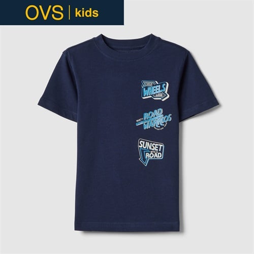 OVS KIDS(オヴィエッセ キッズ)  ブルー ピュアコットン レギュラーフィット Tシャツ（プリント） 男の子 キッズ