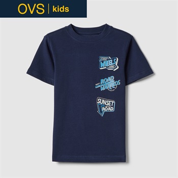 OVS KIDS(オヴィエッセ キッズ)  ブルー ピュアコットン レギュラーフィット Tシャツ（プリント） 男の子 キッズ(ブルー-104cm)