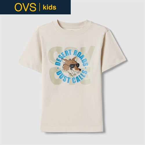 OVS KIDS(オヴィエッセ キッズ)  ベージュ ピュアコットン レギュラーフィット Tシャツ（プリント） 男の子 キッズ