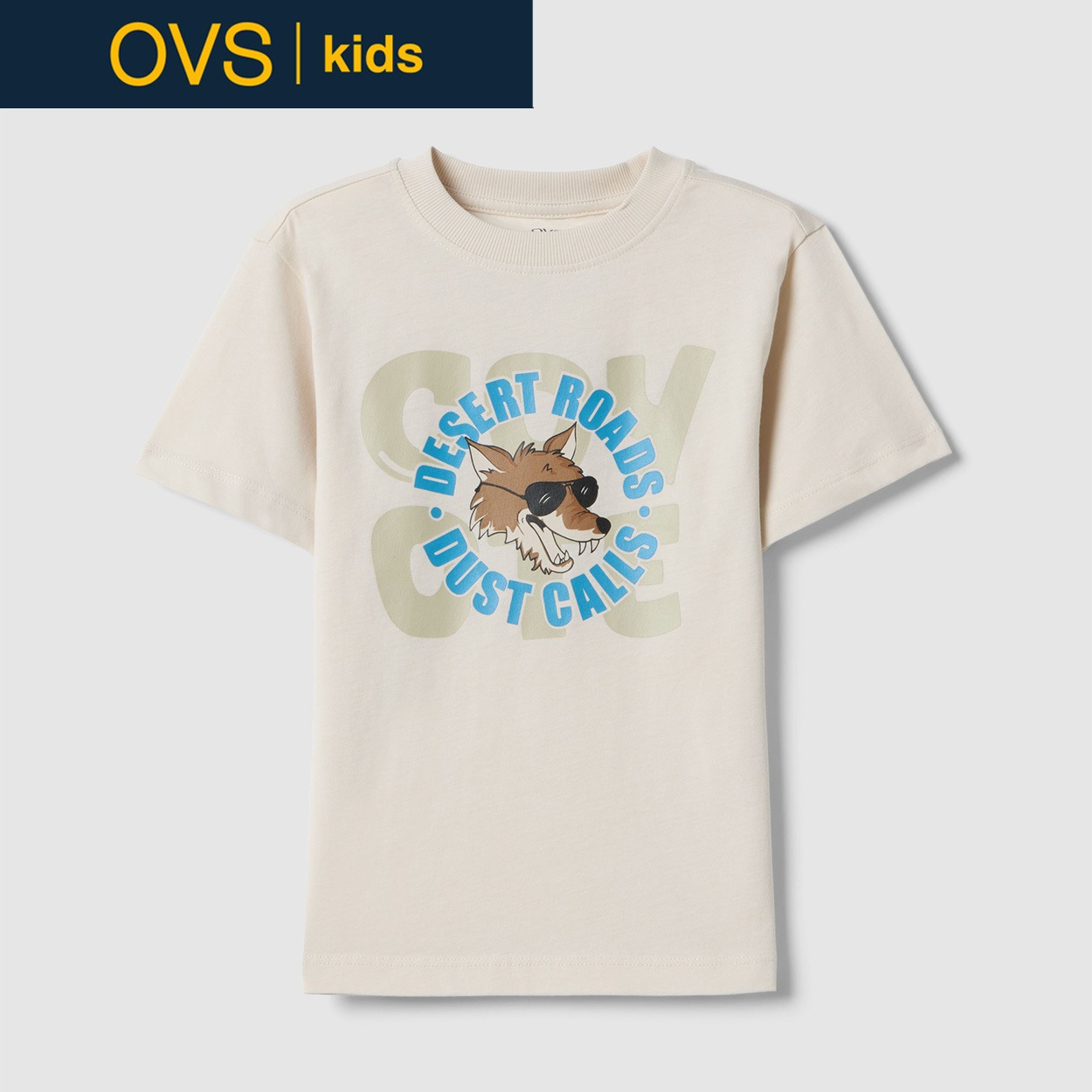 OVS KIDS(オヴィエッセ キッズ)  ベージュ ピュアコットン レギュラーフィット Tシャツ（プリント） 男の子 キッズ(ベージュ-110cm)