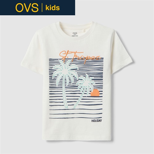 OVS KIDS(オヴィエッセ キッズ)  ホワイト ピュアコットン レギュラーフィット Tシャツ（プリント） 男の子 キッズ
