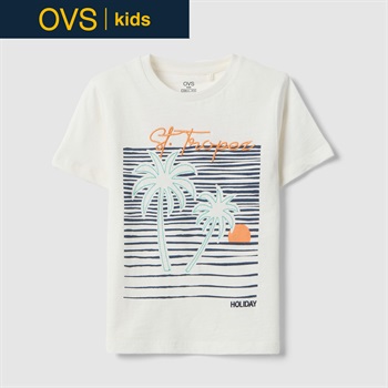 OVS KIDS(オヴィエッセ キッズ)  ホワイト ピュアコットン レギュラーフィット Tシャツ（プリント） 男の子 キッズ(オプティカルホワイト-104cm)