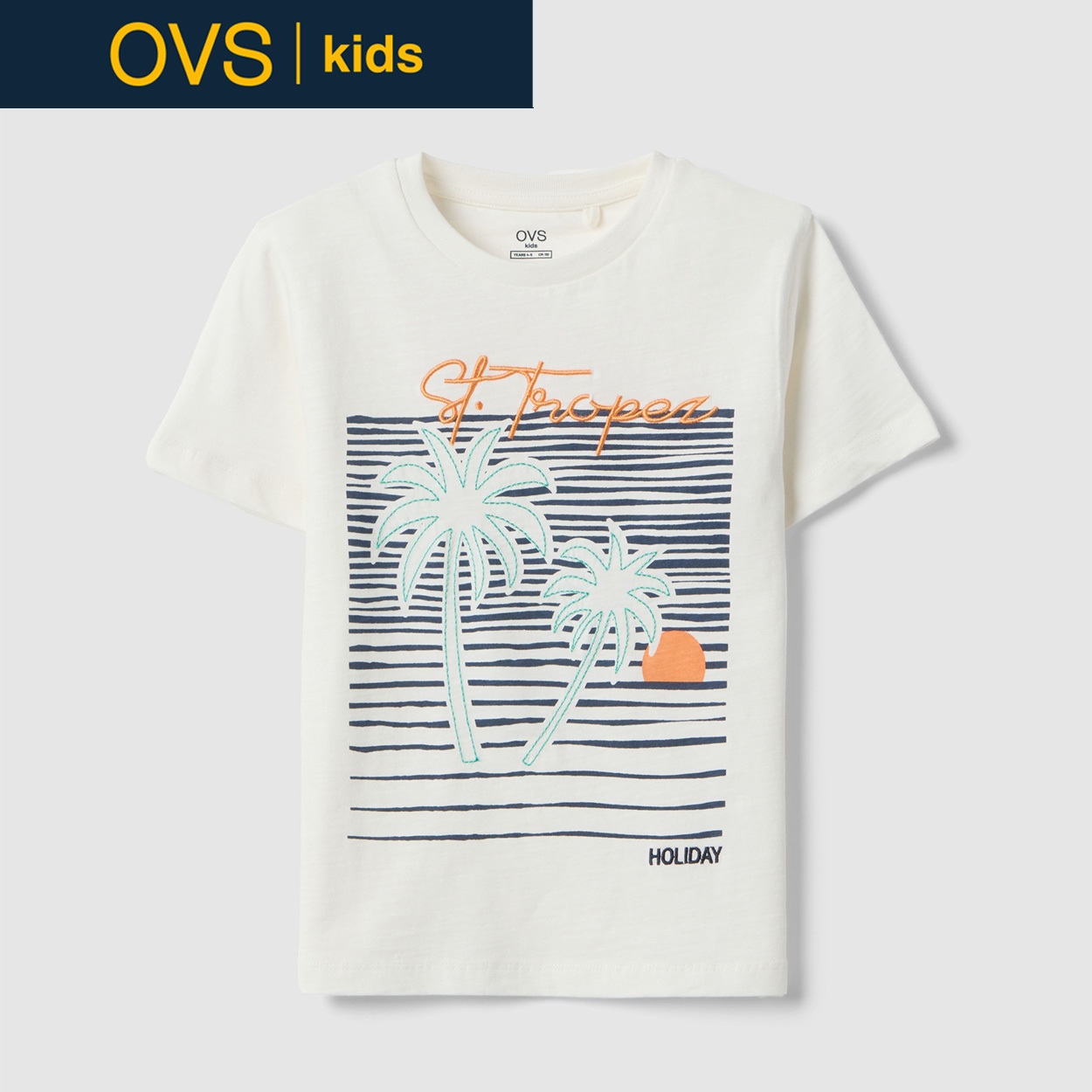 OVS KIDS(オヴィエッセ キッズ)  ホワイト ピュアコットン レギュラーフィット Tシャツ（プリント） 男の子 キッズ(オプティカルホワイト-122cm)
