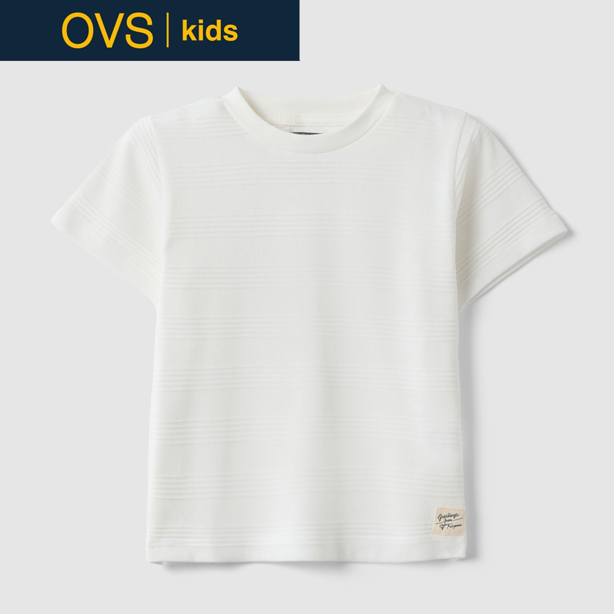 OVS KIDS(オヴィエッセ キッズ)  ホワイト ボーダー柄 コットン混 レギュラーフィット Tシャツ 男の子 キッズ(オプティカルホワイト-122cm)