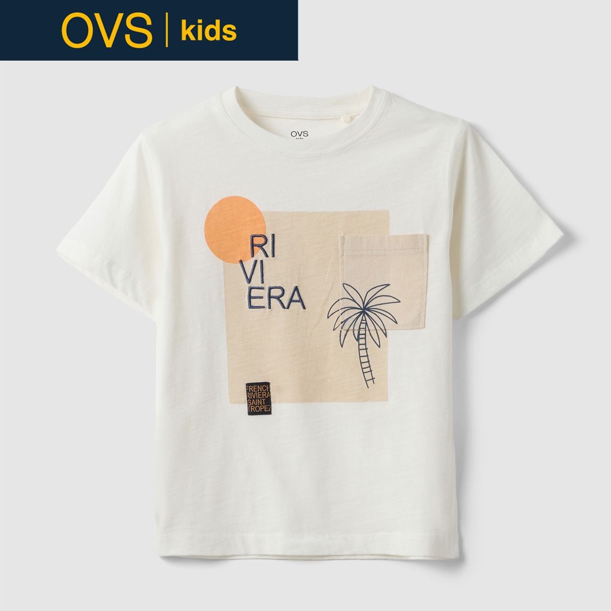 OVS KIDS(オヴィエッセ キッズ)  ホワイト ピュアコットン レギュラーフィット Tシャツ（プリント） 男の子 キッズ(オプティカルホワイト-128cm)