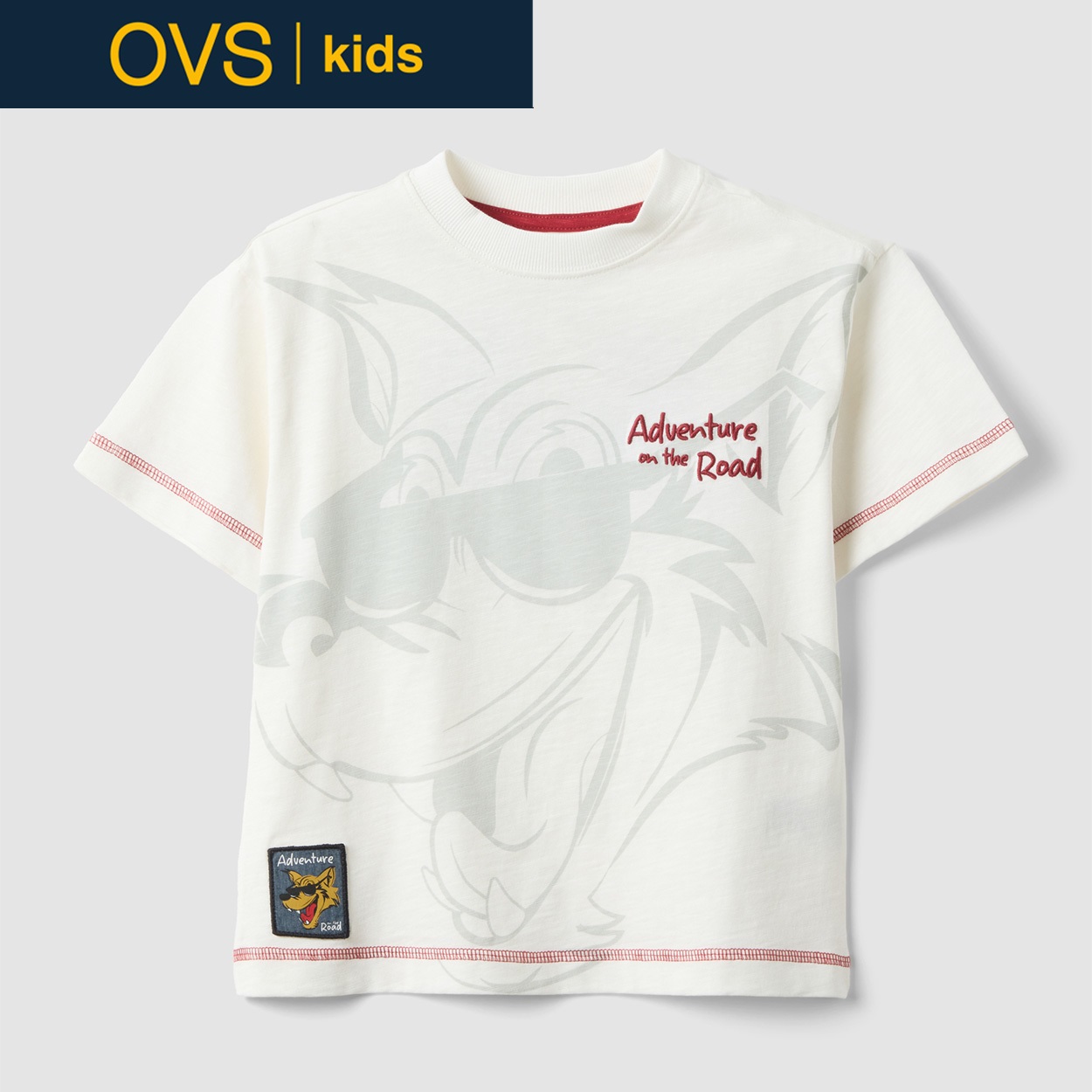 OVS KIDS(オヴィエッセ キッズ)  ホワイト ピュアコットン オーバーサイズフィット Tシャツ（プリント） 男の子 キッズ(オプティカルホワイト-110cm)