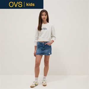 OVS KIDS(オヴィエッセ キッズ)  ブルーデニム ピュアコットン レギュラーフィット ミニスカート 女の子 キッズ(デニムブルー-146cm)