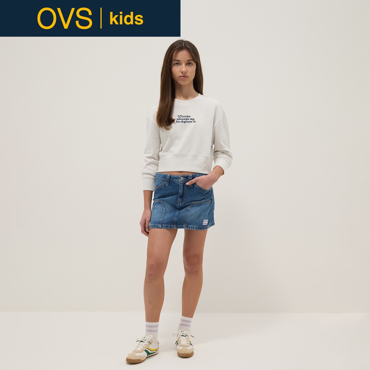 OVS KIDS(オヴィエッセ キッズ)  ブルーデニム ピュアコットン レギュラーフィット ミニスカート 女の子 キッズ(デニムブルー-164cm)