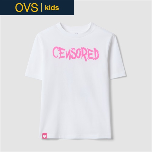 OVS KIDS(オヴィエッセ キッズ)  ホワイト ピュアコットン オーバーサイズフィット Tシャツ（文字プリント） 女の子 キッズ