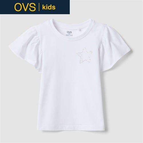 OVS KIDS(オヴィエッセ キッズ)  ホワイト ピュアコットン レギュラーフィット Tシャツ（スター） 女の子 キッズ