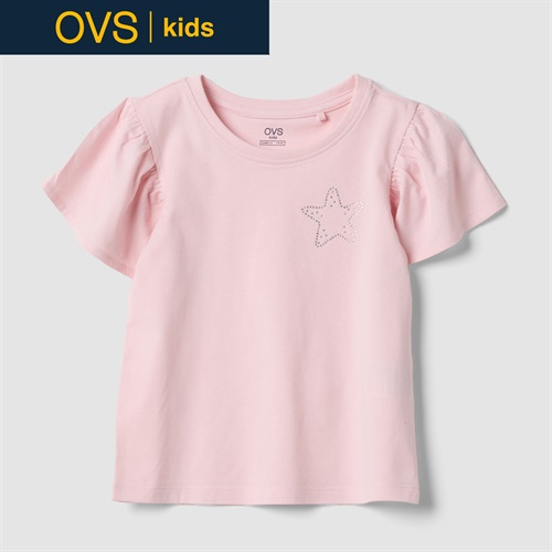 OVS KIDS(オヴィエッセ キッズ)  ピンク ピュアコットン レギュラーフィット Tシャツ（スター） 女の子 キッズ