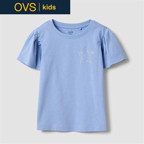 OVS KIDS(オヴィエッセ キッズ)  ライトブルー ピュアコットン レギュラーフィット Tシャツ（スター） 女の子 キッズ