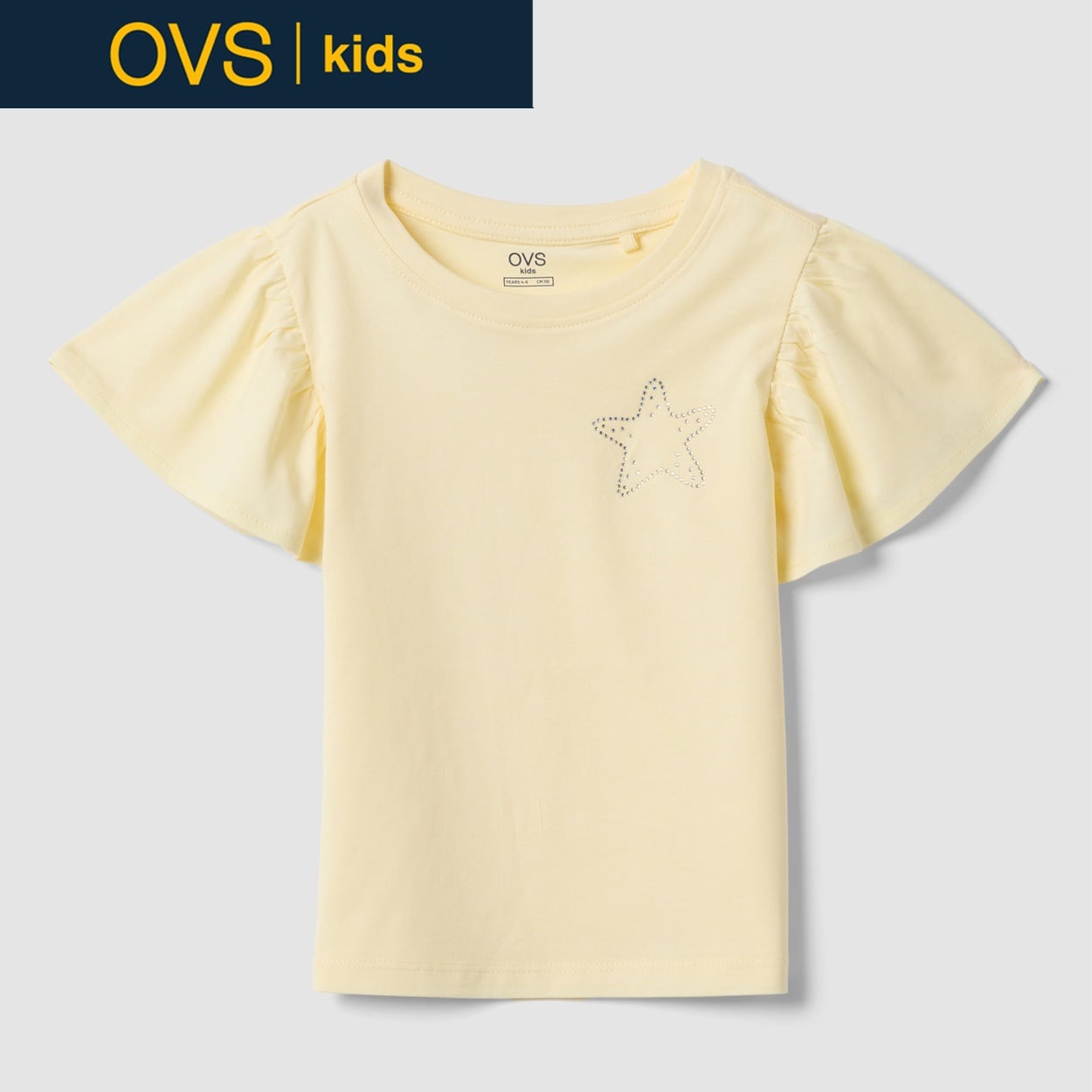 OVS KIDS(オヴィエッセ キッズ)  イエロー ピュアコットン レギュラーフィット Tシャツ（スター） 女の子 キッズ(ライトイエロー-104cm)