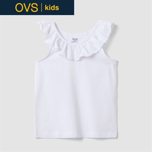 OVS KIDS(オヴィエッセ キッズ)  ホワイト ピュアコットン レギュラーフィット タンクトップ（フリル） 女の子 キッズ