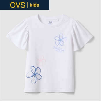 OVS KIDS(オヴィエッセ キッズ)  ホワイト ピュアコットン Tシャツ（フリル＆ラインストーン） 女の子 キッズ(オプティカルホワイト-104cm)