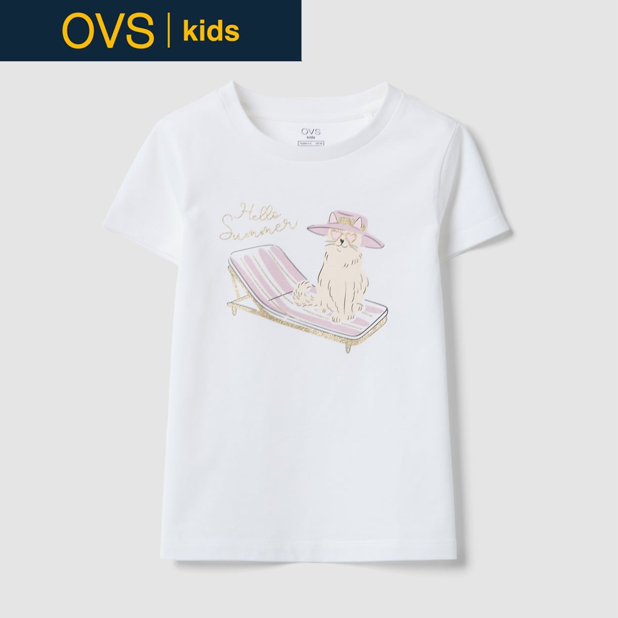 OVS KIDS(オヴィエッセ キッズ)  ホワイト オーガニックピュアコットン Tシャツ（プリント＆グリッター） 女の子 キッズ(ホワイト-104cm)