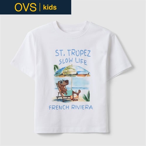 OVS KIDS(オヴィエッセ キッズ)  ホワイト ピュアコットン オーバーサイズフィット Tシャツ（プリント） 男の子 キッズ