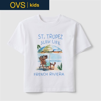 OVS KIDS(オヴィエッセ キッズ)  ホワイト ピュアコットン オーバーサイズフィット Tシャツ（プリント） 男の子 キッズ(オプティカルホワイト-104cm)