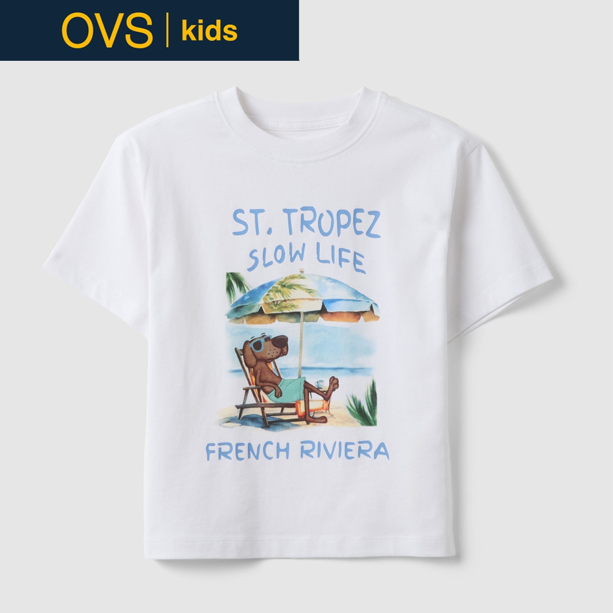 OVS KIDS(オヴィエッセ キッズ)  ホワイト ピュアコットン オーバーサイズフィット Tシャツ（プリント） 男の子 キッズ(オプティカルホワイト-134cm)