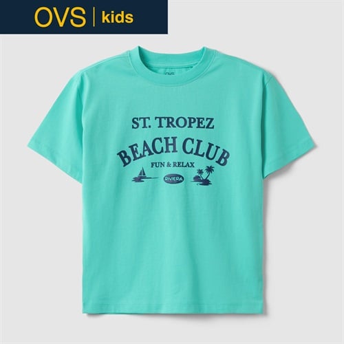 OVS KIDS(オヴィエッセ キッズ)  ブルー ピュアコットン レギュラーフィット Tシャツ（プリント） 男の子 キッズ
