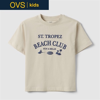 OVS KIDS(オヴィエッセ キッズ)  ベージュ ピュアコットン オーバーサイズフィット Tシャツ（プリント） 男の子 キッズ(ライトベージュ-104cm)