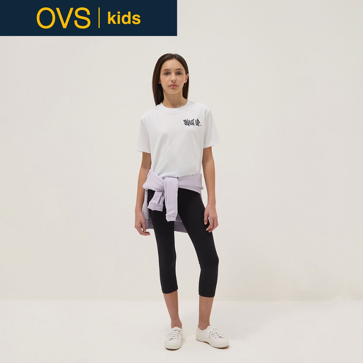 OVS KIDS(オヴィエッセ キッズ)  ブラック ストレッチコットン スリムフィット レギンス（ハートモチーフ付き） 女の子 キッズ(ガンメタル（ブラック）-146cm)