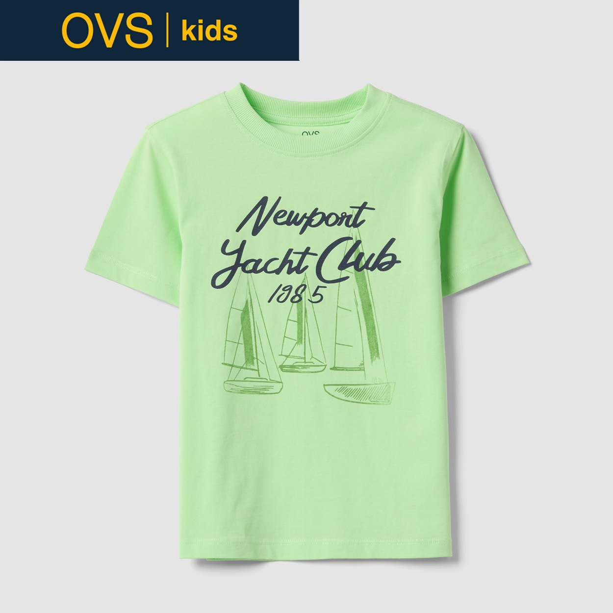 OVS KIDS(オヴィエッセ キッズ)  グリーン ピュアコットン Tシャツ（セーリングプリント） 男の子 キッズ(ライムグリーン-140cm)
