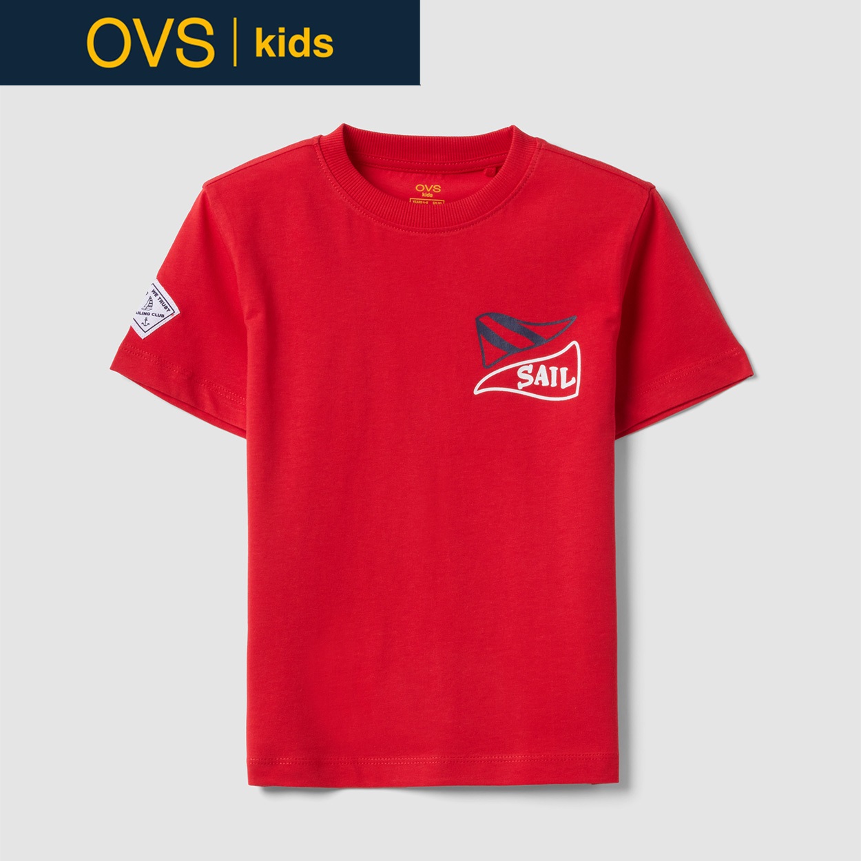 OVS KIDS(オヴィエッセ キッズ)  レッド ピュアコットン Tシャツ（セーリングプリント） 男の子 キッズ(レッド-110cm)