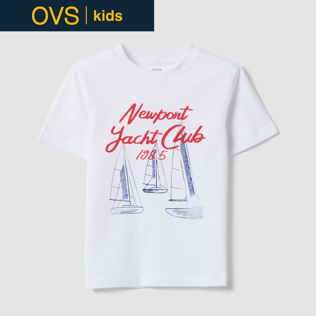 OVS KIDS(オヴィエッセ キッズ)  ホワイト ピュアコットン Tシャツ（セーリングプリント） 男の子 キッズ(オプティカルホワイト-104cm)