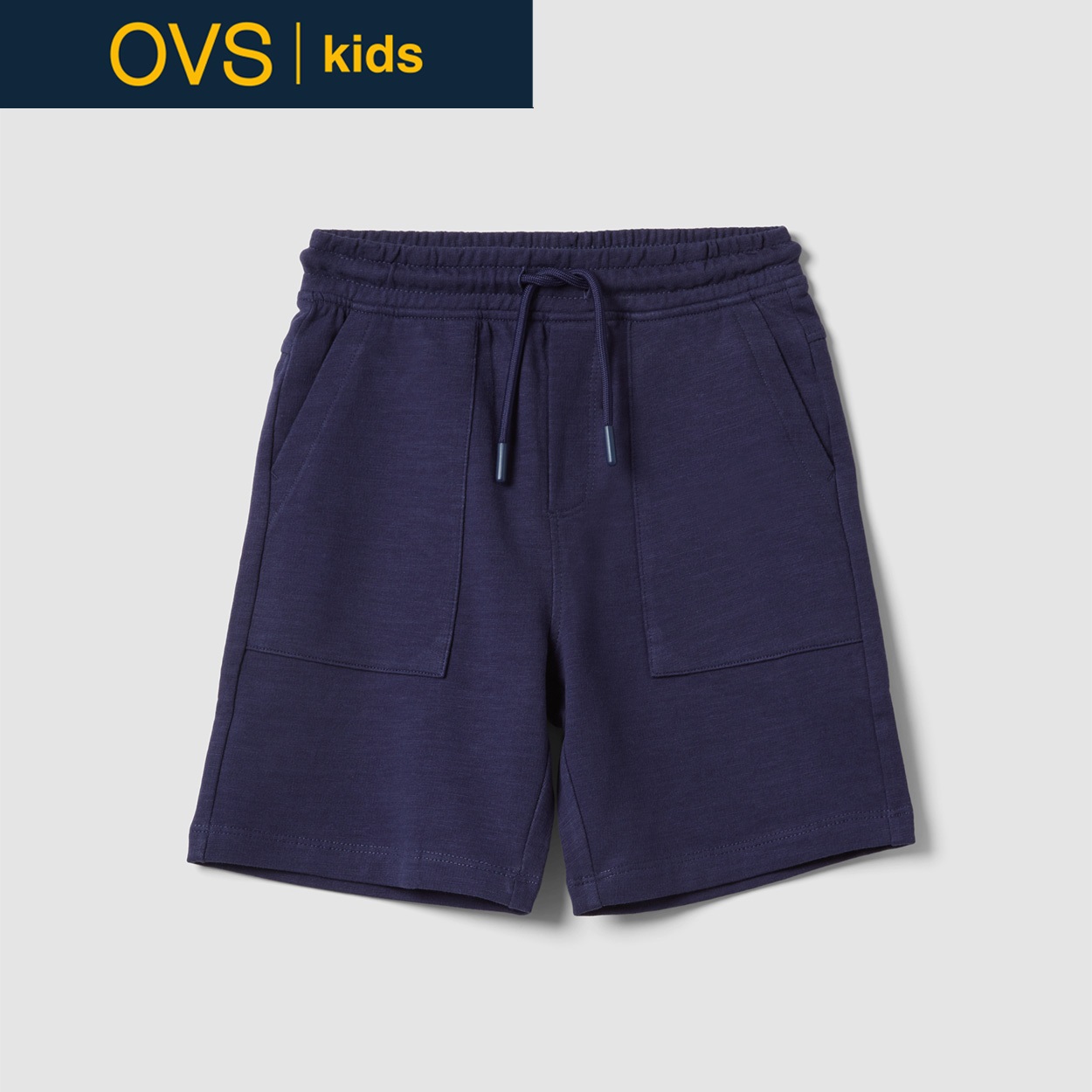 OVS KIDS(オヴィエッセ キッズ)  ブルー ピュアコットン ウエストゴム ショートパンツ 男の子 キッズ(ダークブルー-122cm)