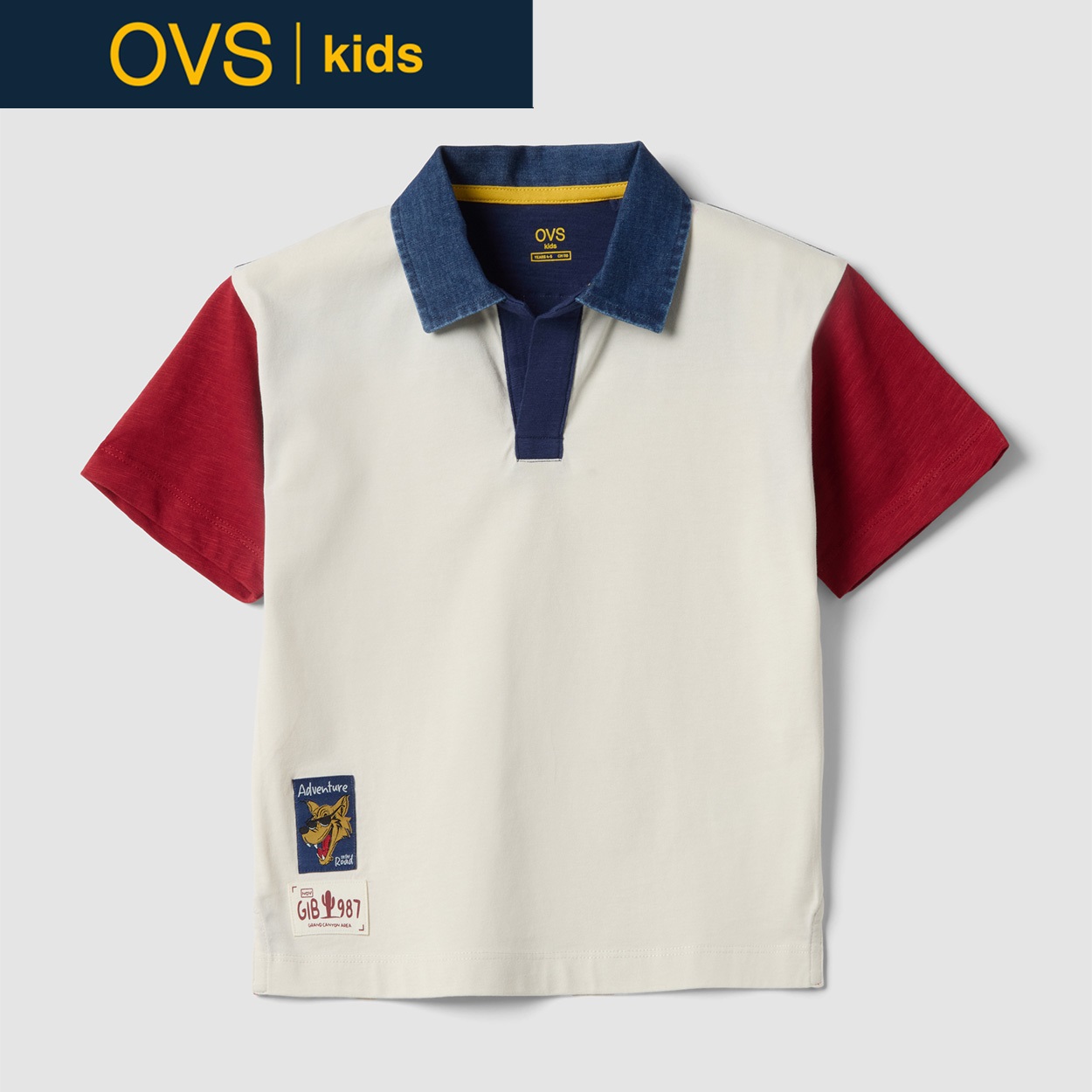 OVS KIDS(オヴィエッセ キッズ)  マルチカラー ピュアコットン オーバーサイズフィット ポロシャツ 男の子 キッズ(ホワイト/ブルー/レッド（マルチカラー）-110cm)