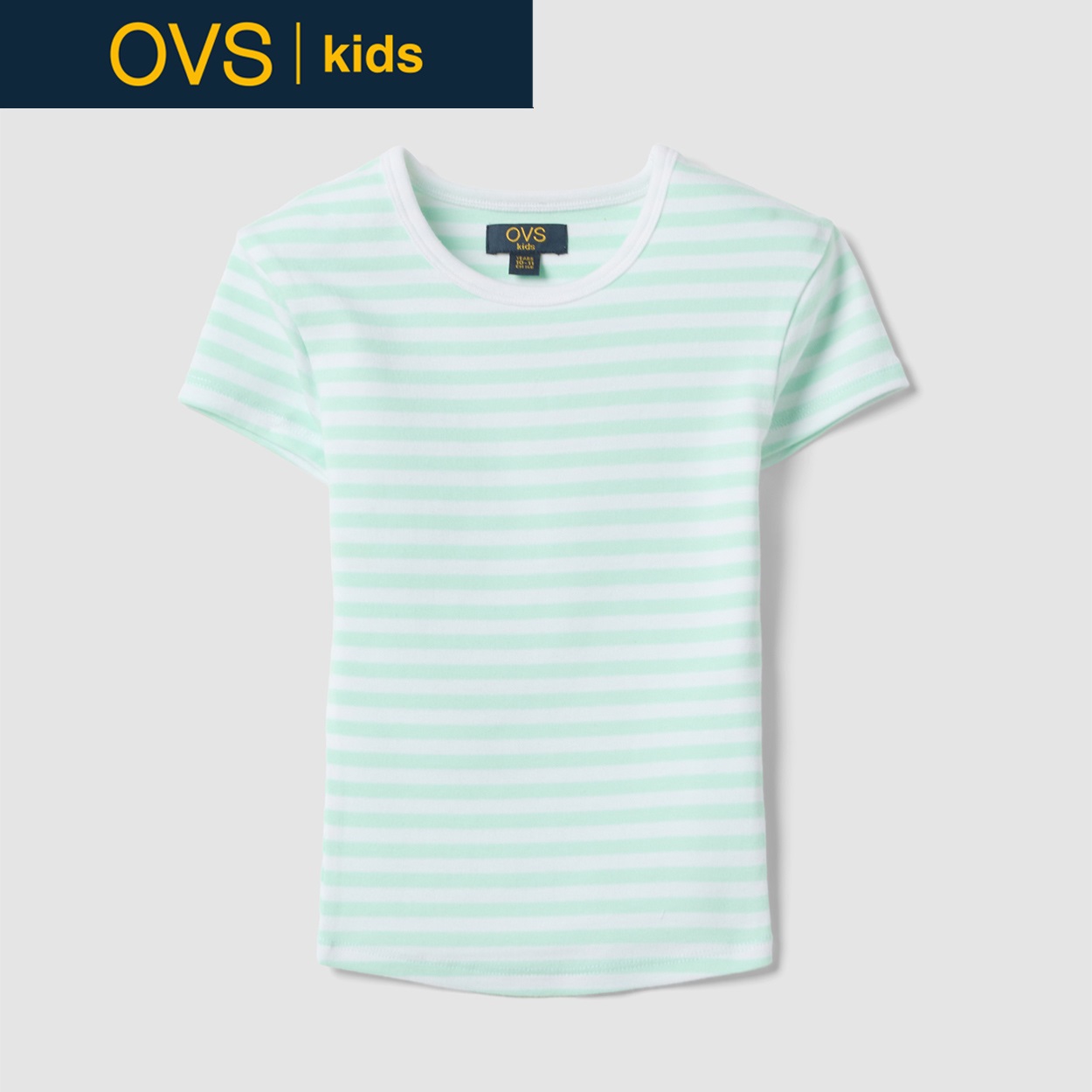 OVS KIDS(オヴィエッセ キッズ)  ストレッチコットン マルチカラー ボーダー フィットTシャツ 女の子 キッズ(ホワイト／グリーン（マルチカラー）-164cm)