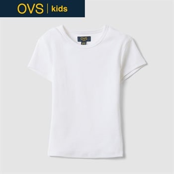 OVS KIDS(オヴィエッセ キッズ)  ホワイト ストレッチコットン フィットTシャツ 女の子 キッズ(オプティカルホワイト-146cm)
