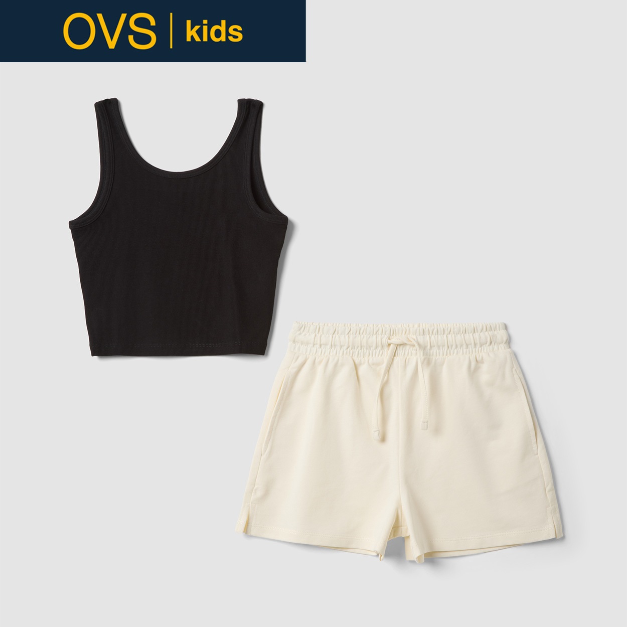 OVS KIDS(オヴィエッセ キッズ)  マルチカラー ストレッチコットン フィット セット 女の子 キッズ(ブラック／ホワイト（マルチカラー）-146cm)