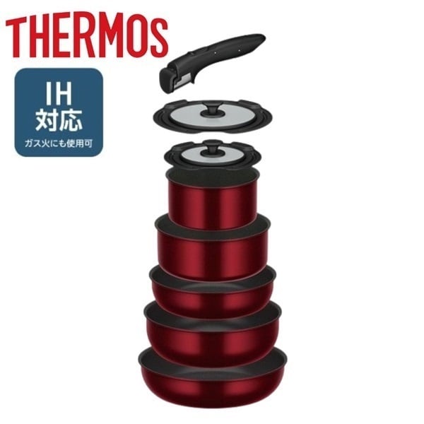 THERMOS フライパン 8点セット IH・ガス火対応 サーモス 取っ手のとれるフライパン 8点セット＋玉子焼きフライパン